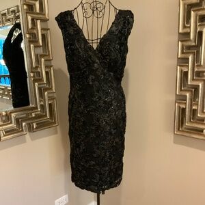 MARINA Textured Black  Body-con Formal Cocktail Party Dress